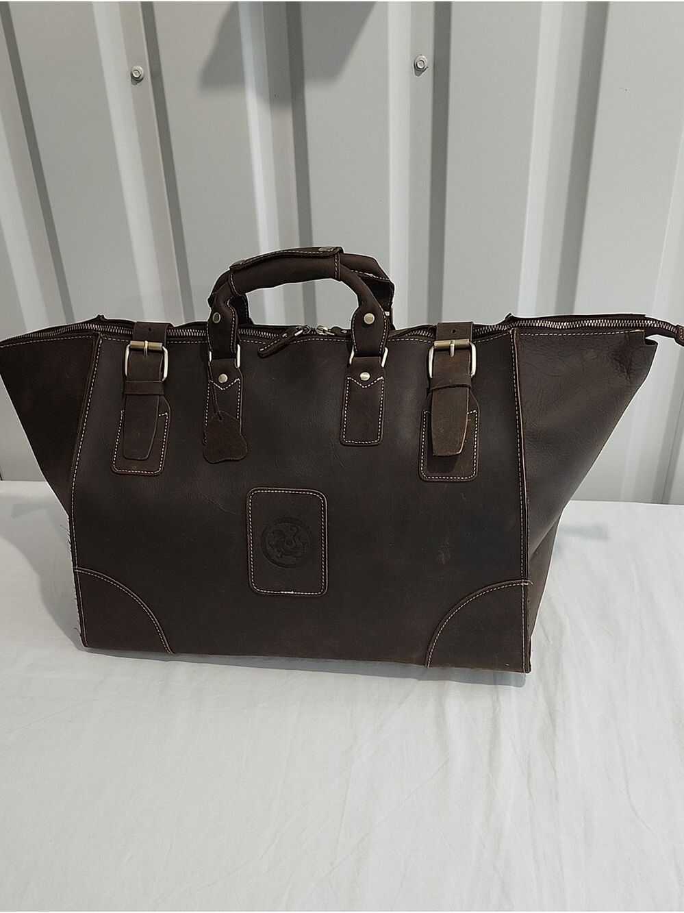 Unbranded Mens Dark Brown Full Grain Leather Travel Tote Duffle Bag Work Dr. Bag